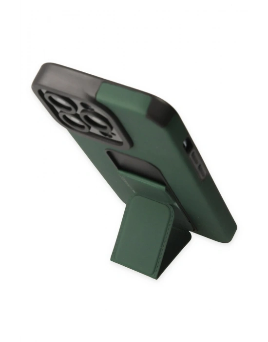 Newface iPhone 13 Pro Kılıf Mega Standlı Silikon - Yeşil