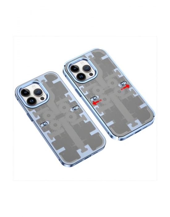 Newface iPhone 13 Pro Kılıf Mekanik Bumper Kapak - Mavi