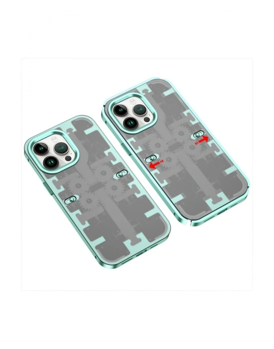 Newface iPhone 13 Pro Kılıf Mekanik Bumper Kapak - Yeşil