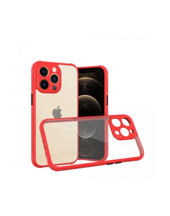 Newface iPhone 13 Pro Kılıf Miami Şeffaf Silikon - Kırmızı