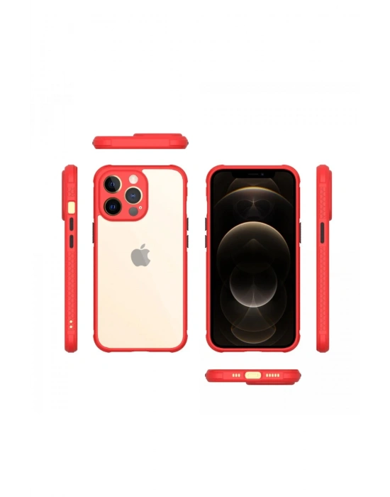 Newface iPhone 13 Pro Kılıf Miami Şeffaf Silikon - Kırmızı