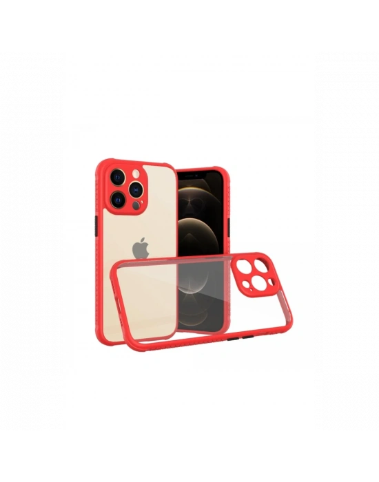 Newface iPhone 13 Pro Kılıf Miami Şeffaf Silikon - Kırmızı