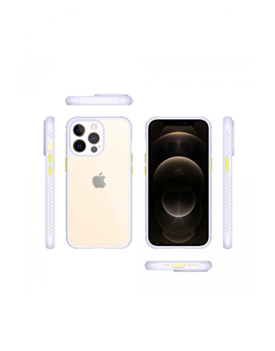 Newface iPhone 13 Pro Kılıf Miami Şeffaf Silikon - Lila