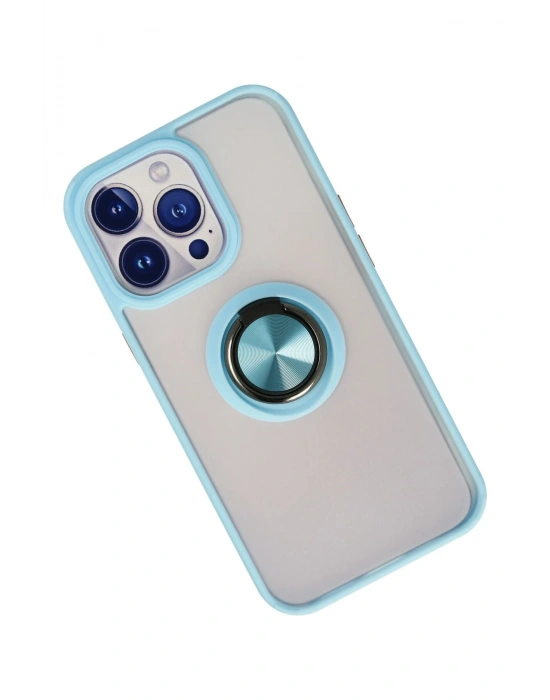 Newface iPhone 13 Pro Kılıf Montreal Yüzüklü Silikon Kapak - Buz Mavi