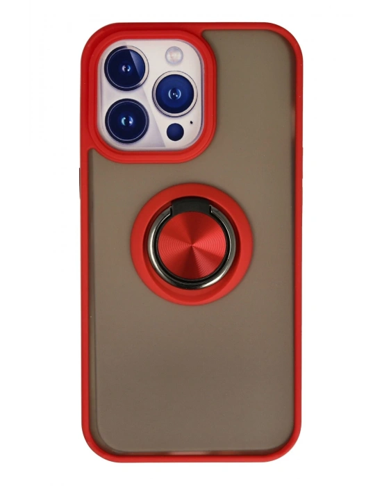 Newface iPhone 13 Pro Kılıf Montreal Yüzüklü Silikon Kapak - Kırmızı