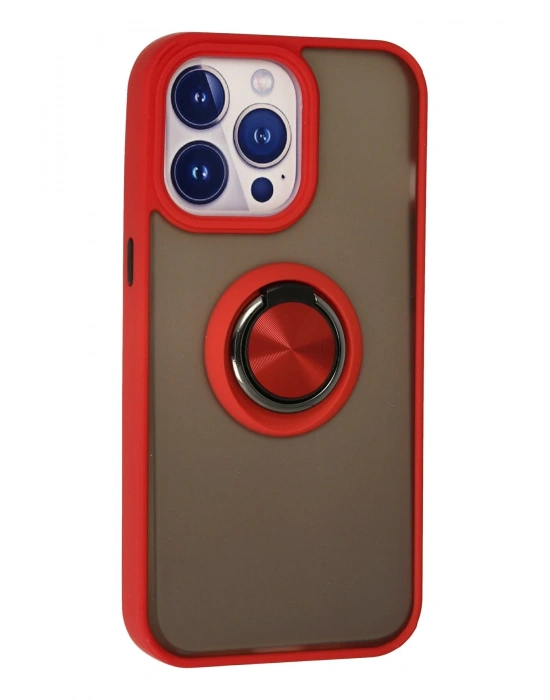 Newface iPhone 13 Pro Kılıf Montreal Yüzüklü Silikon Kapak - Kırmızı