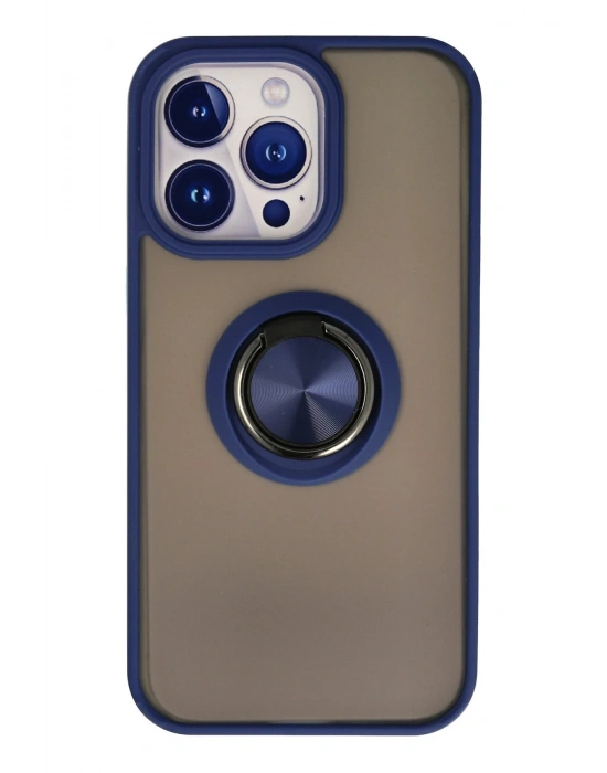 Newface iPhone 13 Pro Kılıf Montreal Yüzüklü Silikon Kapak - Lacivert