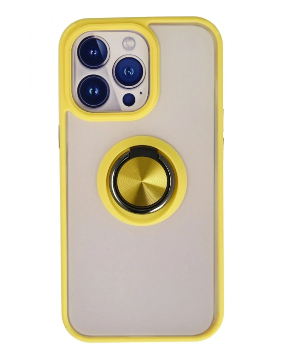 Newface iPhone 13 Pro Kılıf Montreal Yüzüklü Silikon Kapak - Sarı