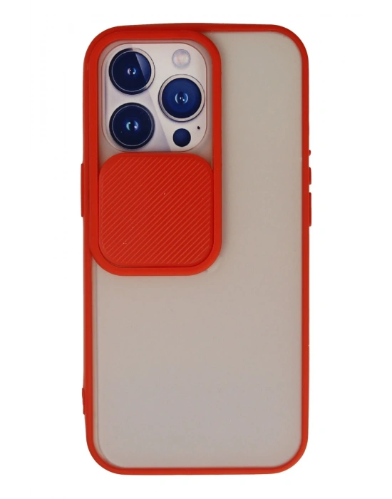 Newface iPhone 13 Pro Kılıf Palm Buzlu Kamera Sürgülü Silikon - Kırmızı