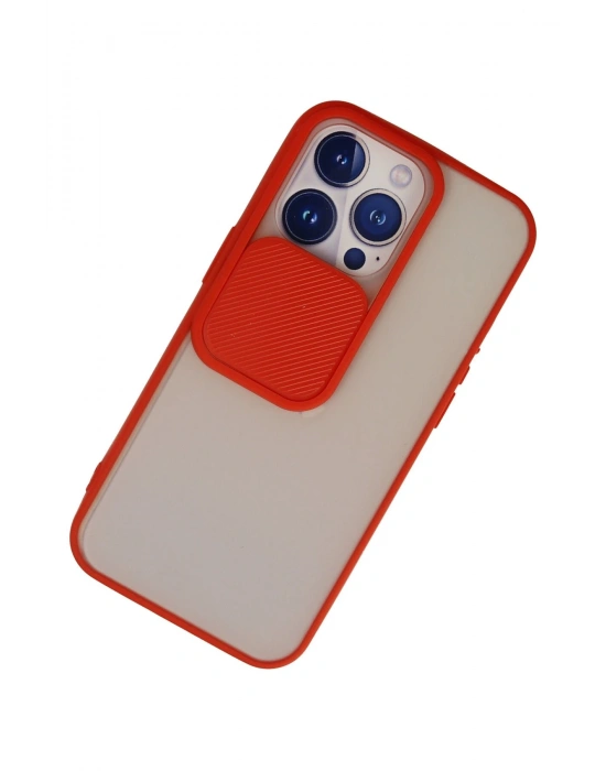 Newface iPhone 13 Pro Kılıf Palm Buzlu Kamera Sürgülü Silikon - Kırmızı