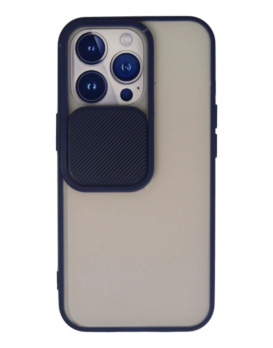 Newface iPhone 13 Pro Kılıf Palm Buzlu Kamera Sürgülü Silikon - Lacivert