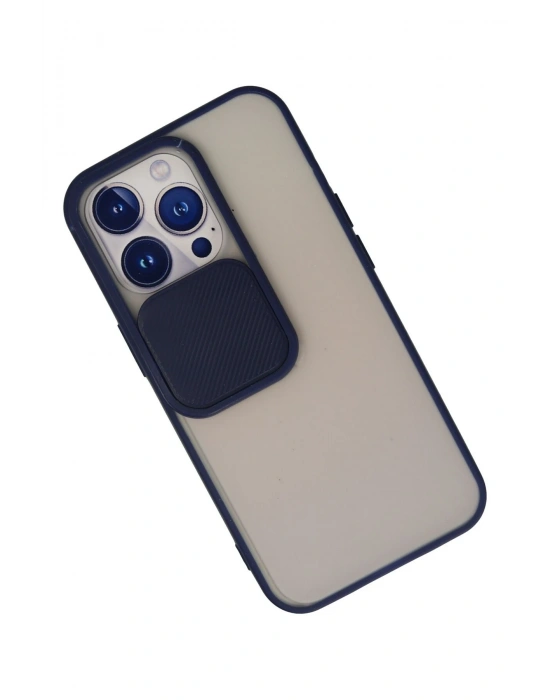 Newface iPhone 13 Pro Kılıf Palm Buzlu Kamera Sürgülü Silikon - Lacivert