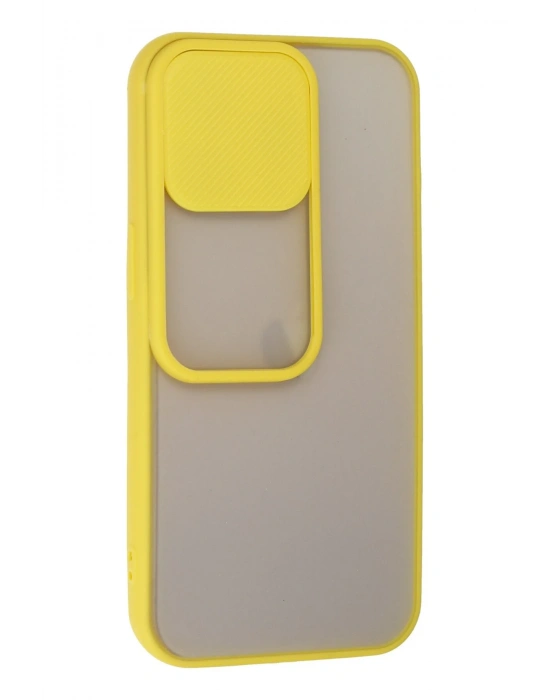 Newface iPhone 13 Pro Kılıf Palm Buzlu Kamera Sürgülü Silikon - Sarı