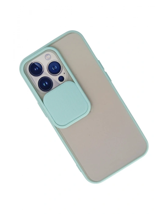 Newface iPhone 13 Pro Kılıf Palm Buzlu Kamera Sürgülü Silikon - Turkuaz