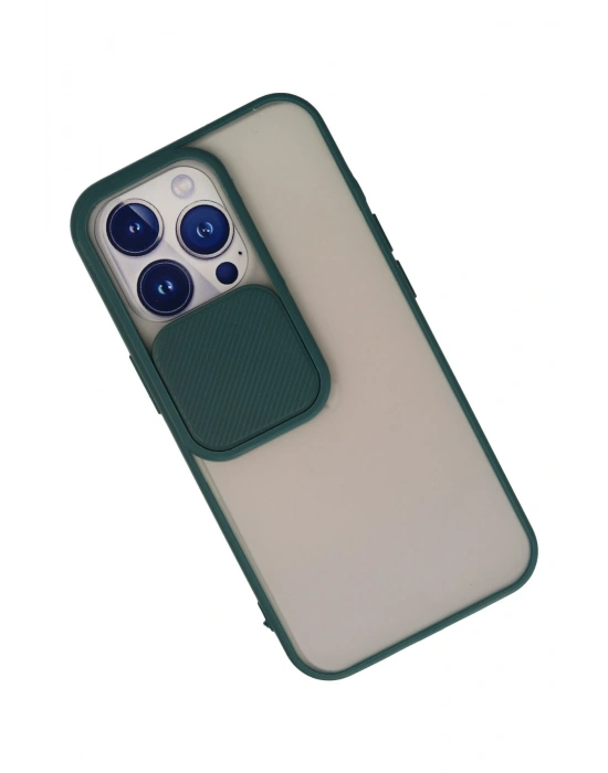 Newface iPhone 13 Pro Kılıf Palm Buzlu Kamera Sürgülü Silikon - Yeşil