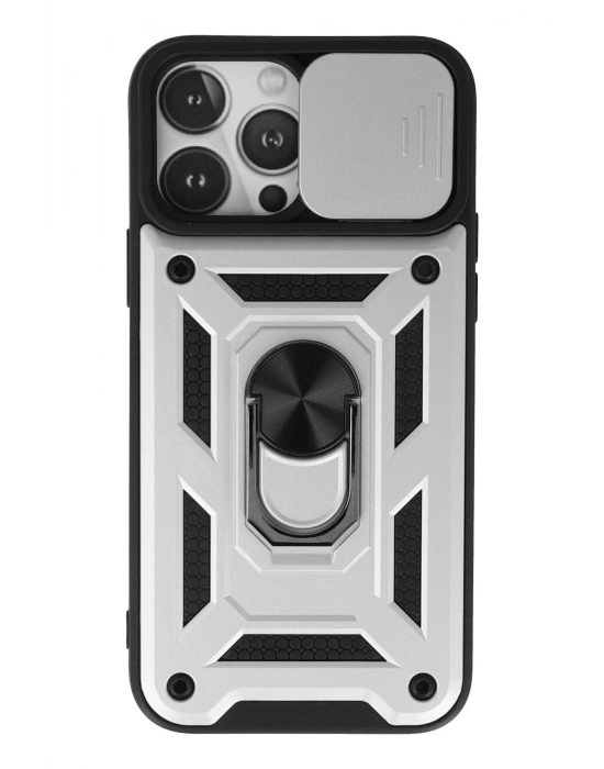 Newface iPhone 13 Pro Kılıf Pars Lens Yüzüklü Silikon - Gümüş