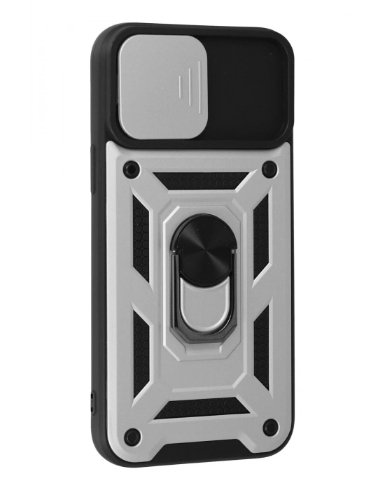 Newface iPhone 13 Pro Kılıf Pars Lens Yüzüklü Silikon - Gümüş