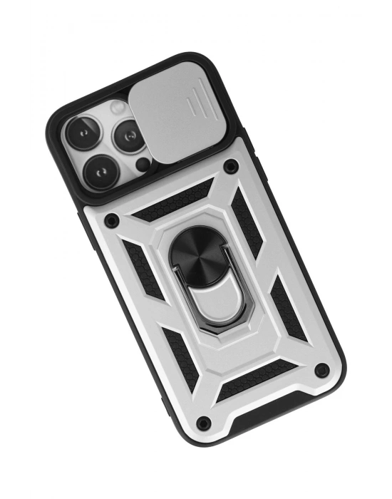 Newface iPhone 13 Pro Kılıf Pars Lens Yüzüklü Silikon - Gümüş