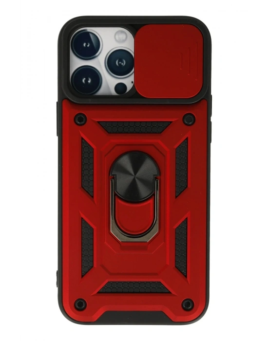 Newface iPhone 13 Pro Kılıf Pars Lens Yüzüklü Silikon - Kırmızı