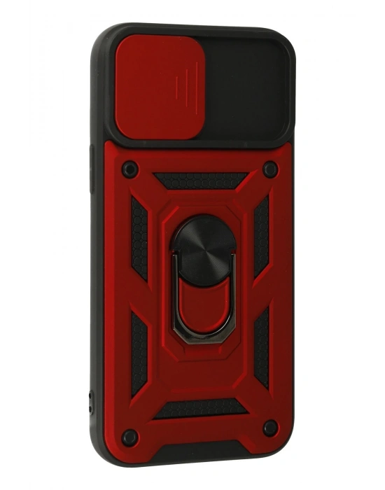 Newface iPhone 13 Pro Kılıf Pars Lens Yüzüklü Silikon - Kırmızı