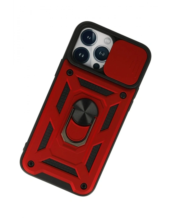 Newface iPhone 13 Pro Kılıf Pars Lens Yüzüklü Silikon - Kırmızı