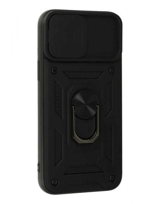 Newface iPhone 13 Pro Kılıf Pars Lens Yüzüklü Silikon - Siyah