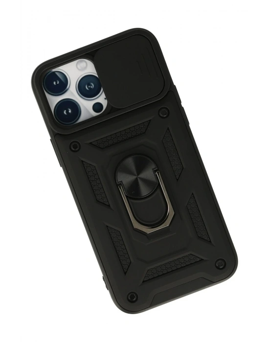 Newface iPhone 13 Pro Kılıf Pars Lens Yüzüklü Silikon - Siyah