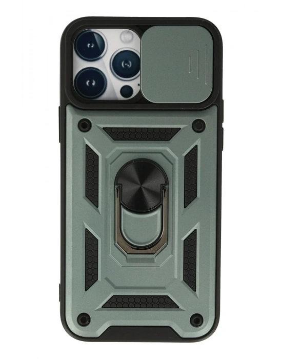 Newface iPhone 13 Pro Kılıf Pars Lens Yüzüklü Silikon - Yeşil