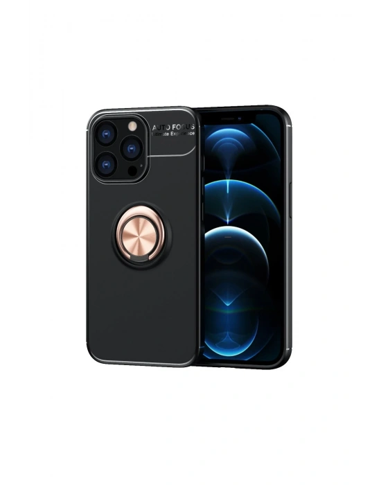 Newface iPhone 13 Pro Kılıf Range Yüzüklü Silikon - Siyah-Gold