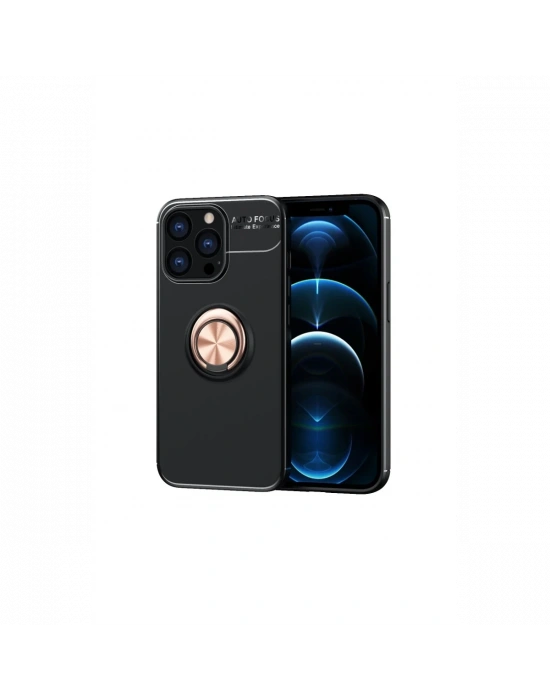 Newface iPhone 13 Pro Kılıf Range Yüzüklü Silikon - Siyah-Gold