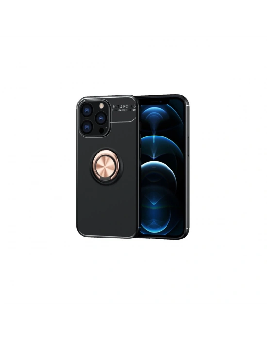 Newface iPhone 13 Pro Kılıf Range Yüzüklü Silikon - Siyah-Gold