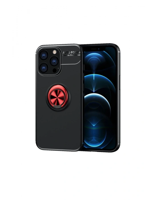 Newface iPhone 13 Pro Kılıf Range Yüzüklü Silikon - Siyah-Kırmızı