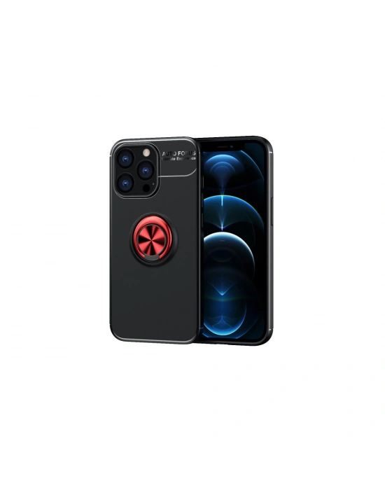 Newface iPhone 13 Pro Kılıf Range Yüzüklü Silikon - Siyah-Kırmızı