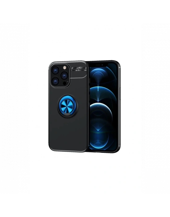 Newface iPhone 13 Pro Kılıf Range Yüzüklü Silikon - Siyah-Mavi