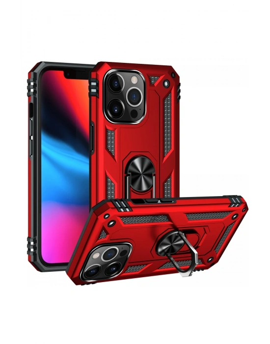 Newface iPhone 13 Pro Kılıf Sofya Yüzüklü Silikon Kapak - Kırmızı