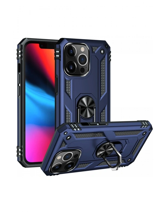 Newface iPhone 13 Pro Kılıf Sofya Yüzüklü Silikon Kapak - Lacivert