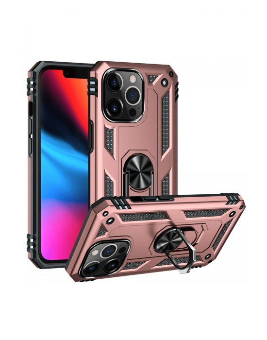 Newface iPhone 13 Pro Kılıf Sofya Yüzüklü Silikon Kapak - Rose