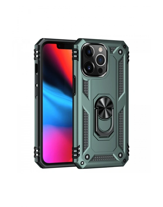 Newface iPhone 13 Pro Kılıf Sofya Yüzüklü Silikon Kapak - Yeşil