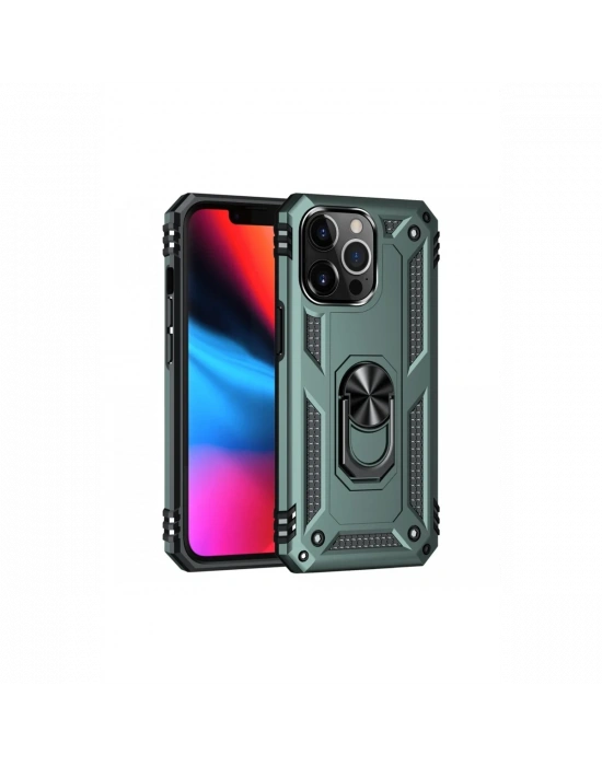 Newface iPhone 13 Pro Kılıf Sofya Yüzüklü Silikon Kapak - Yeşil