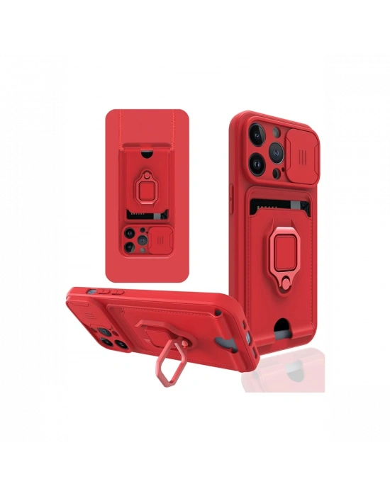 Newface iPhone 13 Pro Kılıf Zuma Kartvizitli Yüzüklü Silikon - Kırmızı