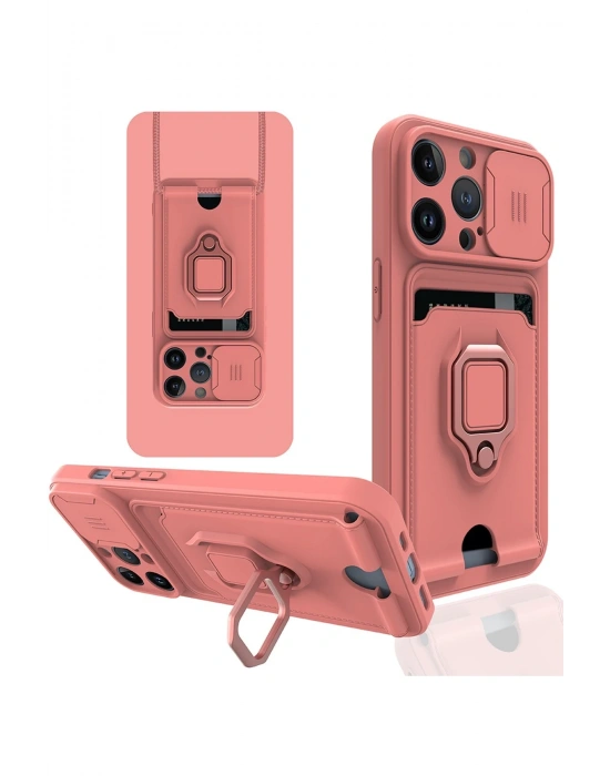 Newface iPhone 13 Pro Kılıf Zuma Kartvizitli Yüzüklü Silikon - Pembe