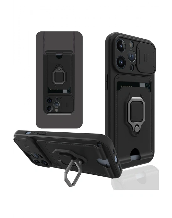 Newface iPhone 13 Pro Kılıf Zuma Kartvizitli Yüzüklü Silikon - Siyah