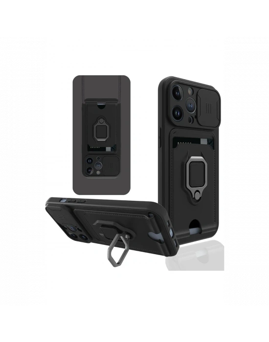 Newface iPhone 13 Pro Kılıf Zuma Kartvizitli Yüzüklü Silikon - Siyah