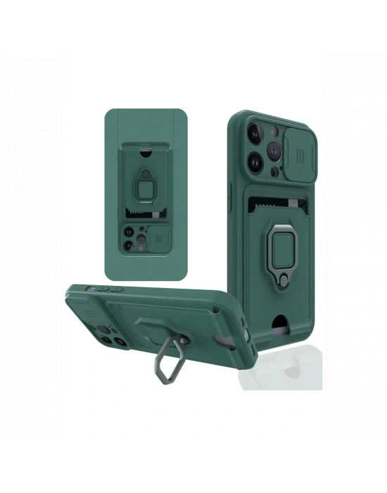 Newface iPhone 13 Pro Kılıf Zuma Kartvizitli Yüzüklü Silikon - Yeşil