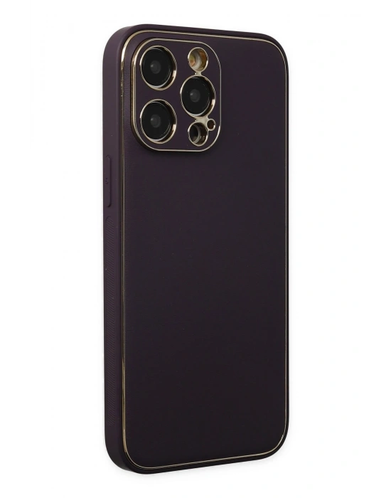 Newface iPhone 13 Pro Max Kılıf Coco Deri Silikon Kapak - Derin Mor