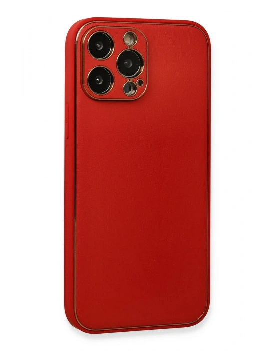 Newface iPhone 13 Pro Max Kılıf Coco Deri Silikon Kapak - Kırmızı
