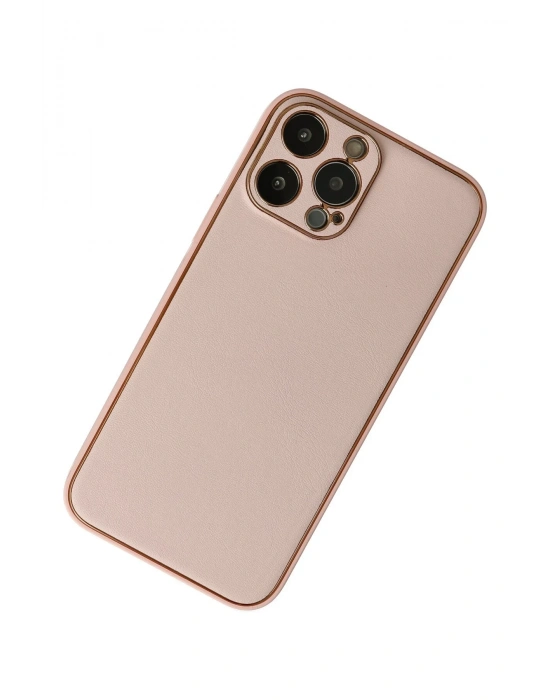 Newface iPhone 13 Pro Max Kılıf Coco Deri Silikon Kapak - Pudra