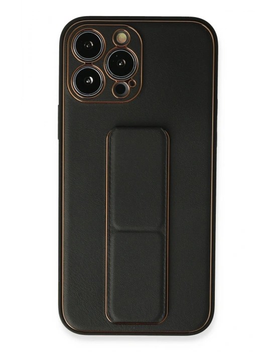 Newface iPhone 13 Pro Max Kılıf Coco Deri Standlı Kapak - Siyah