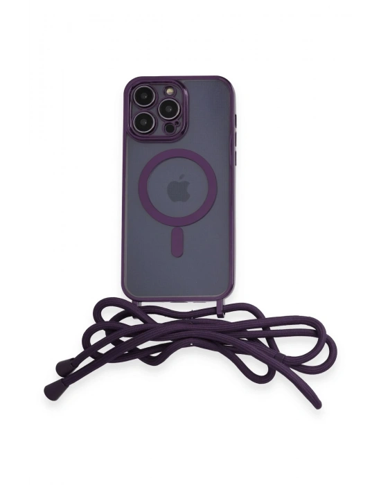 Newface iPhone 13 Pro Max Kılıf Divo Lazer Askılı Magsafe Kapak - Derin Mor