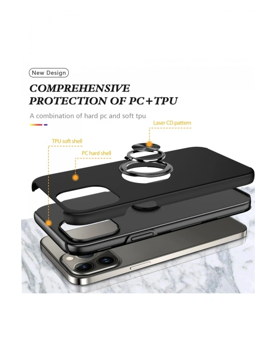 Newface iPhone 13 Pro Max Kılıf Elit Yüzüklü Kapak - Siyah